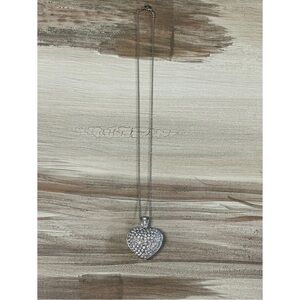 Faux-Crystal Heart Pendant Necklace Silver Tone